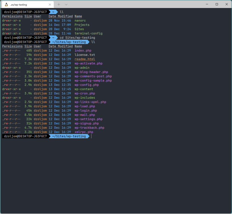 Image showing the WSL terminal with new colors settings